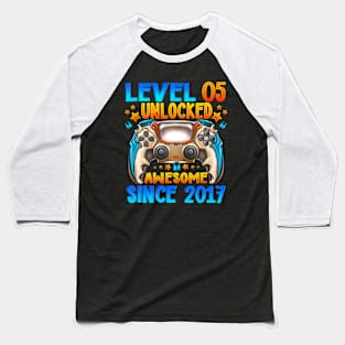 Level 5 Unlocked Awesome Since 2017 5Th Birthday Gaming Baseball T-Shirt